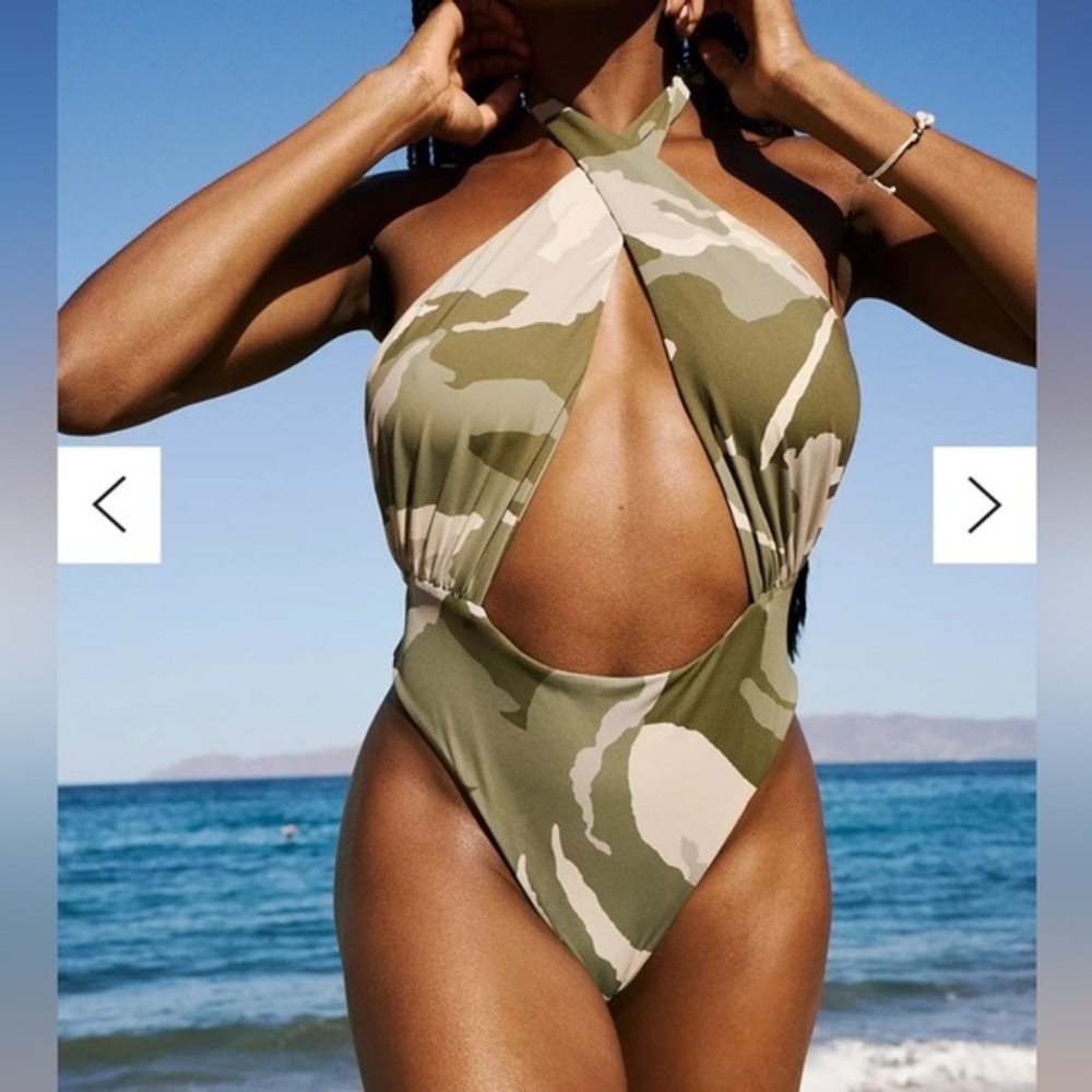 Urban Outfitters Out From Under Lucia Camo Printed Wrap OnePiece Swimsuit Size S